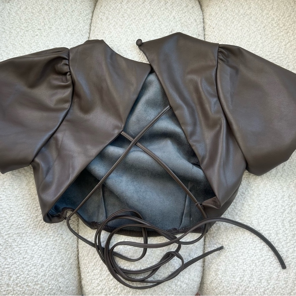 Elegant Brown Faux Leather Top - Picture 2 of 2